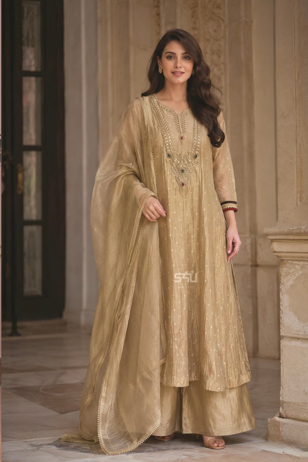 Champagne Gold Jewel Palazzo Set