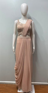 Dusty Peach Pearl Draped Saree Set