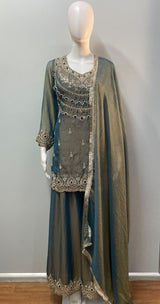 Smoky Teal Gold Jewel Palazzo Set