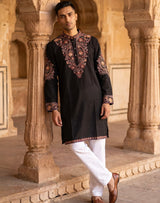 Black Rust Floral Men's Kurta Set