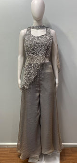 Smoky Taupe Silver Floral Palazzo Set
