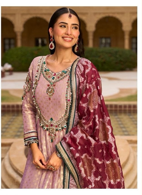 Dusty Rose Emerald Jewel Anarkali Set