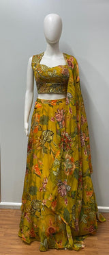 Mustard Floral Mirror Lehenga Set