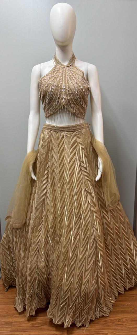 Champagne Shimmer Halter Lehenga Ensemble