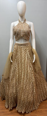 Champagne Shimmer Halter Lehenga Ensemble
