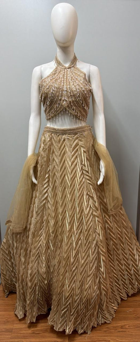 Champagne Shimmer Halter Lehenga Ensemble