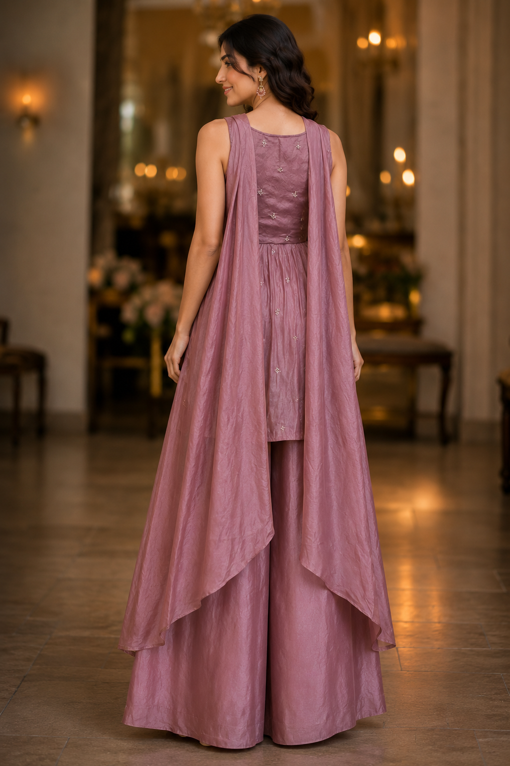 Dusty Rose Zari Palazzo Set