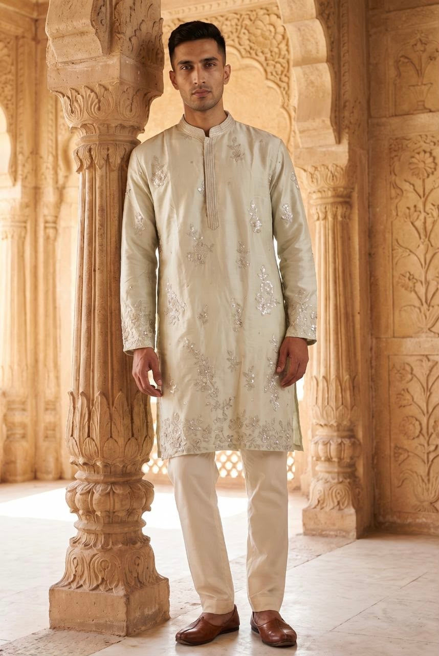 Ivory Silver Floral Men's Kurta Set