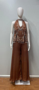 Cocoa Bronze Embroidered Kurta Palazzo Set