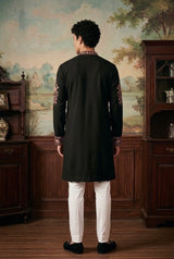 Black Rust Floral Men's Kurta Set
