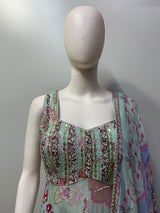 Mint Green Floral Beaded Kurta Palazzo Set