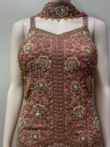 Dusty Rose Antique Gold Floral Palazzo Set