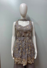 Smoky Taupe Gold Embroidered Peplum Palazzo Ensemble