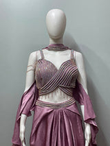 Dusty Mauve Sculpted Ruffle Draped Saree Set