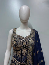 Midnight Navy Gold Embroidered Bridal Lehenga Set