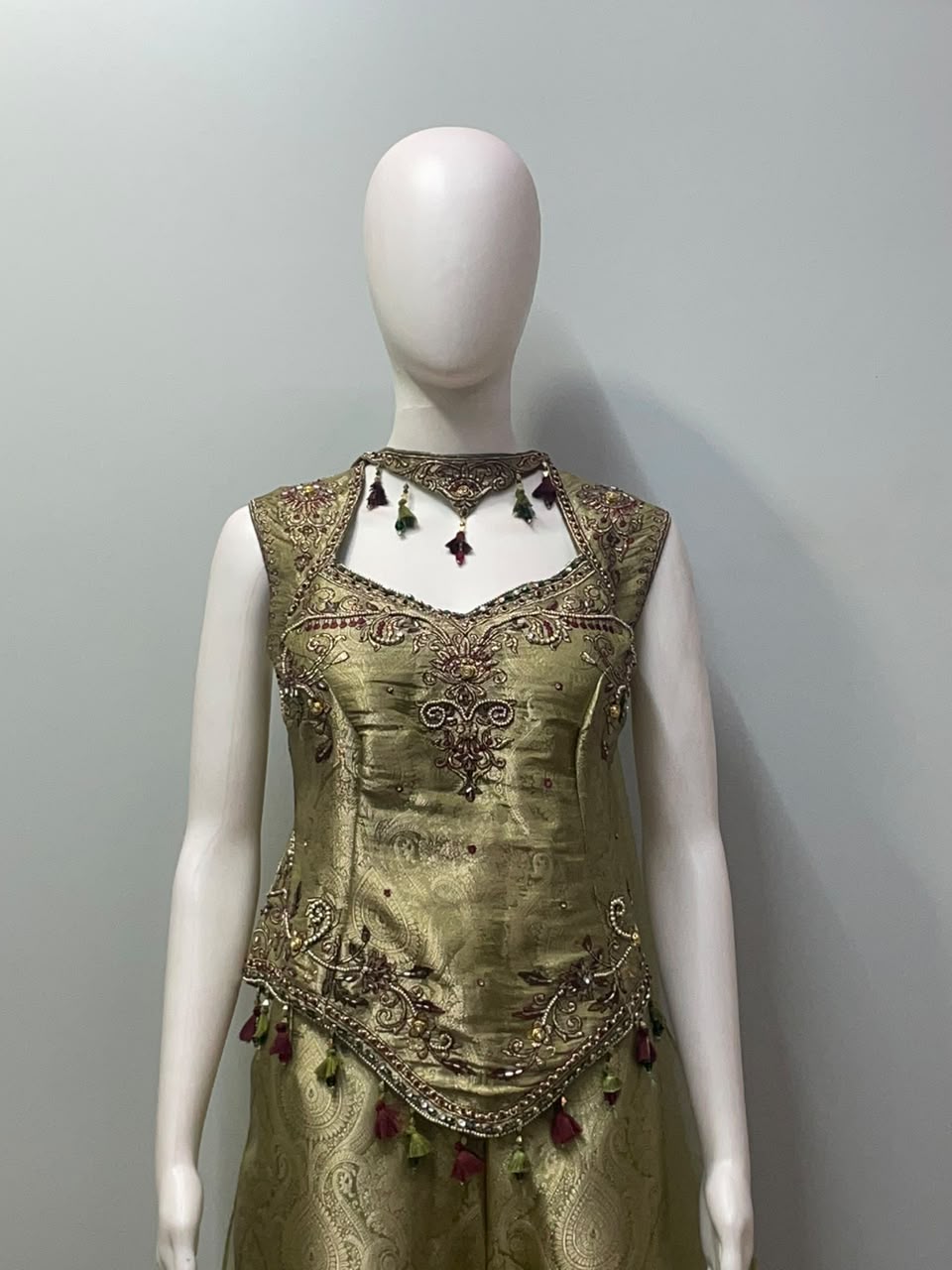 Antique Olive Jewel Corset Palazzo Set