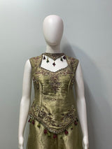 Antique Olive Jewel Corset Palazzo Set