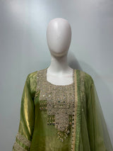 Olive Gold Pearl Embellished Festive Ensemble - detail view