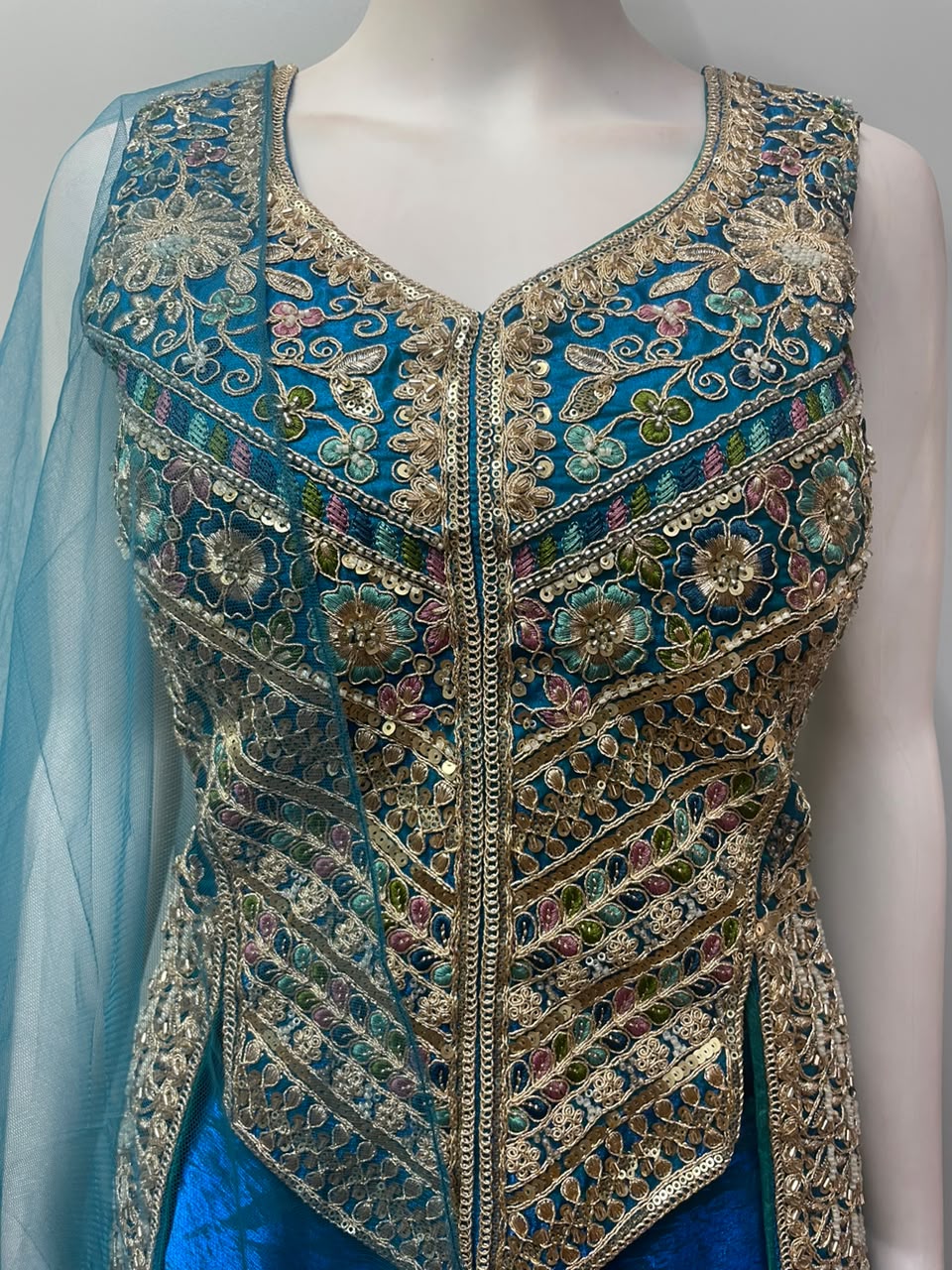 Peacock Teal Multicolor Jewel Longline Palazzo Set