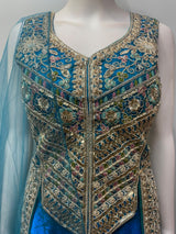 Peacock Teal Multicolor Jewel Longline Palazzo Set