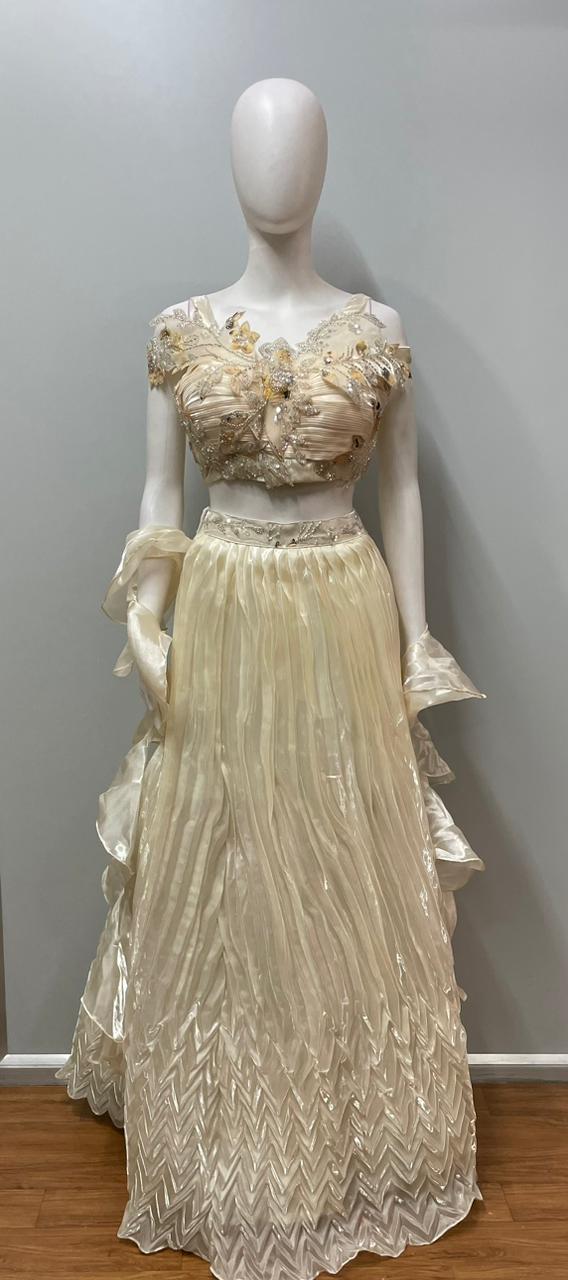 Ivory Champagne Pleated Lehenga Set