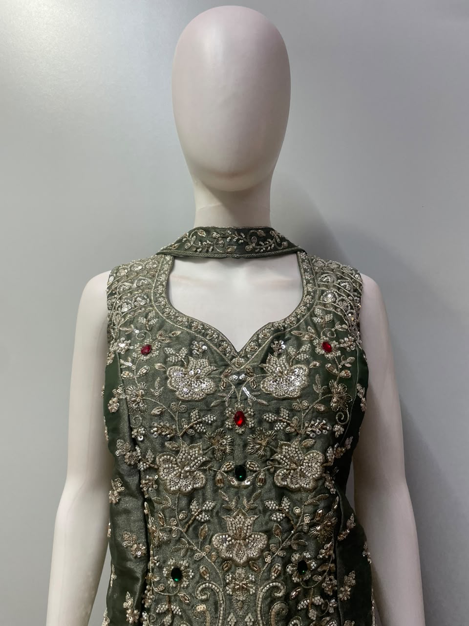 Smoky Olive Silver Jewel Palazzo Set