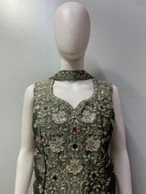 Smoky Olive Silver Jewel Palazzo Set