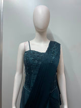 Deep Teal Corset Draped Saree Set