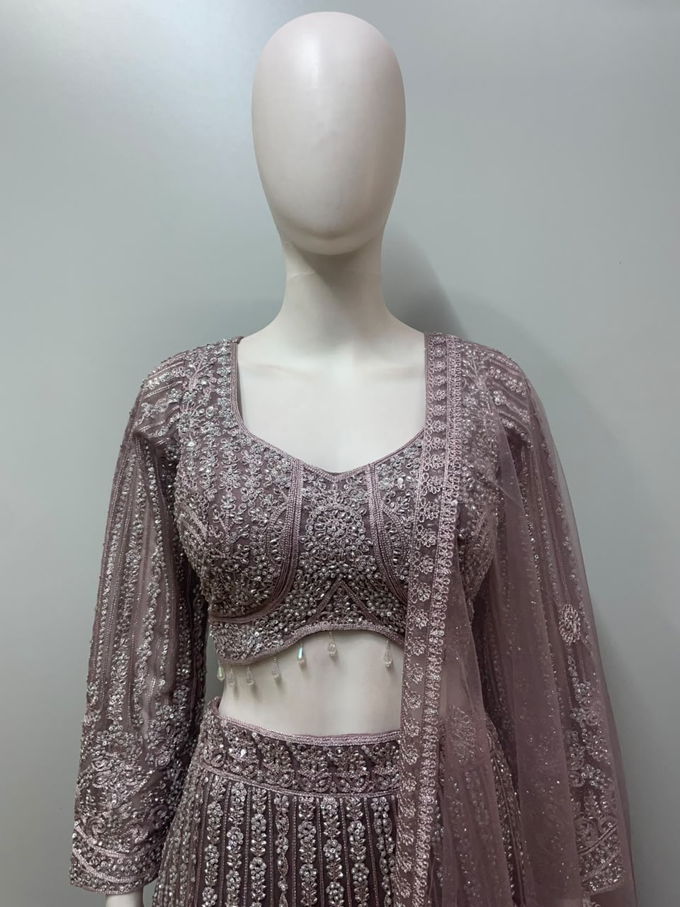 Mauve Silver Sequin Embroidered Lehenga Set