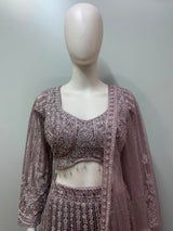 Mauve Silver Sequin Embroidered Lehenga Set