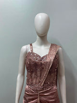 Rose Gold Crystal Draped Saree Set
