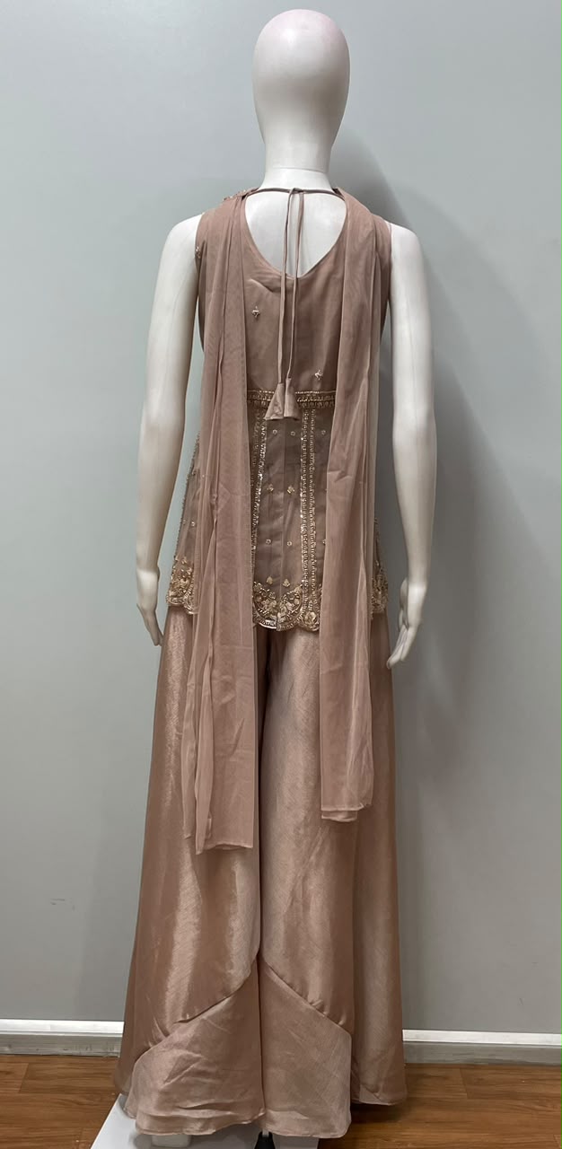 Champagne Blush Gold Embroidered Palazzo Ensemble