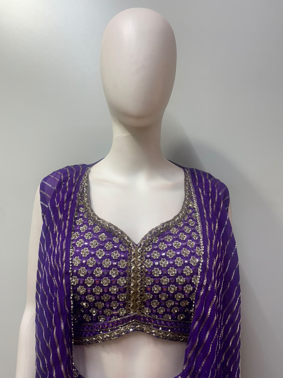 Flowing purple palazzo bottoms with antique gold embroidery