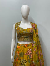 Mustard Floral Mirror Lehenga Set