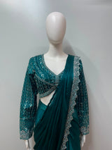 Emerald Mirror Draped Saree Set