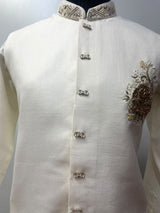 Pearl Ivory Antique Gold Floral Crest Bandhgala Jacket
