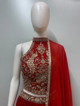 Scarlet Red Gold Zari Lehenga Set