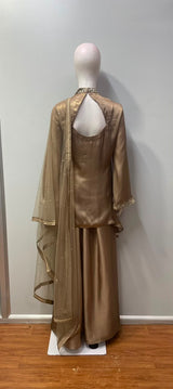 Antique Taupe Gold Embroidered Palazzo Ensemble