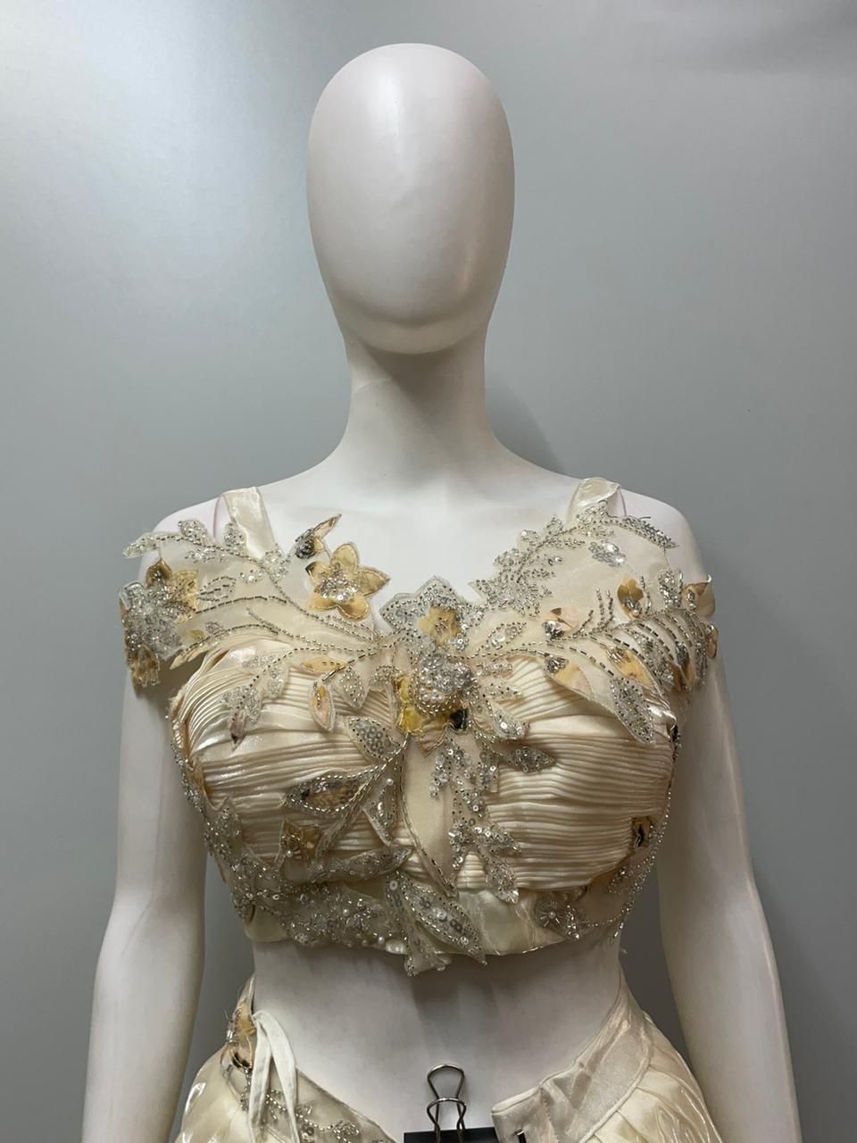 Ivory Champagne Pleated Lehenga Set