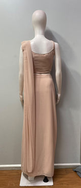 Champagne Blush Silver Crystal Embroidered Draped Saree Set