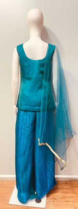 Peacock Teal Multicolor Jewel Longline Palazzo Set