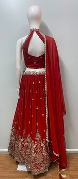 Scarlet Red Gold Zari Lehenga Set