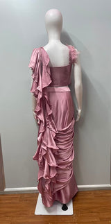 Dusty Rose Crystal Draped Saree Couture Set