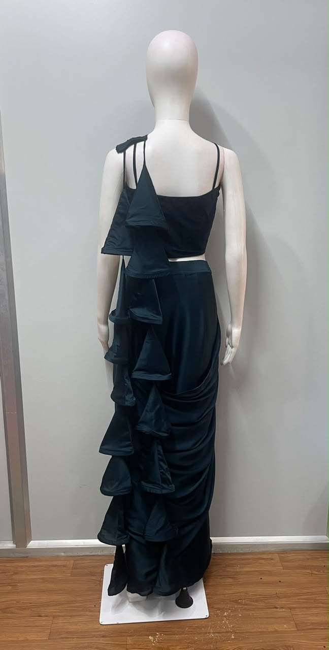 Deep Teal Corset Draped Saree Set