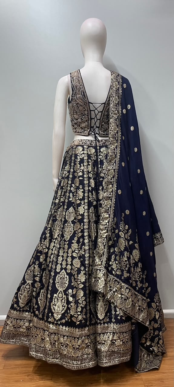 Midnight Navy Gold Embroidered Bridal Lehenga Set