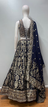 Midnight Navy Gold Embroidered Bridal Lehenga Set