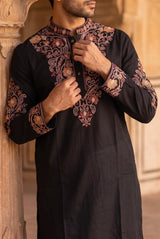 Black Rust Floral Men's Kurta Set