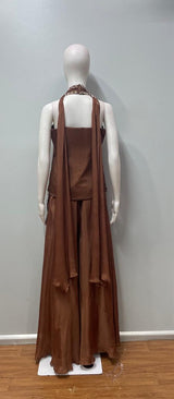 Cocoa Bronze Embroidered Kurta Palazzo Set