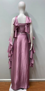 Dusty Mauve Sculpted Ruffle Draped Saree Set