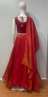 Rust Red Antique Gold Jewel Lehenga Set, second alternate view